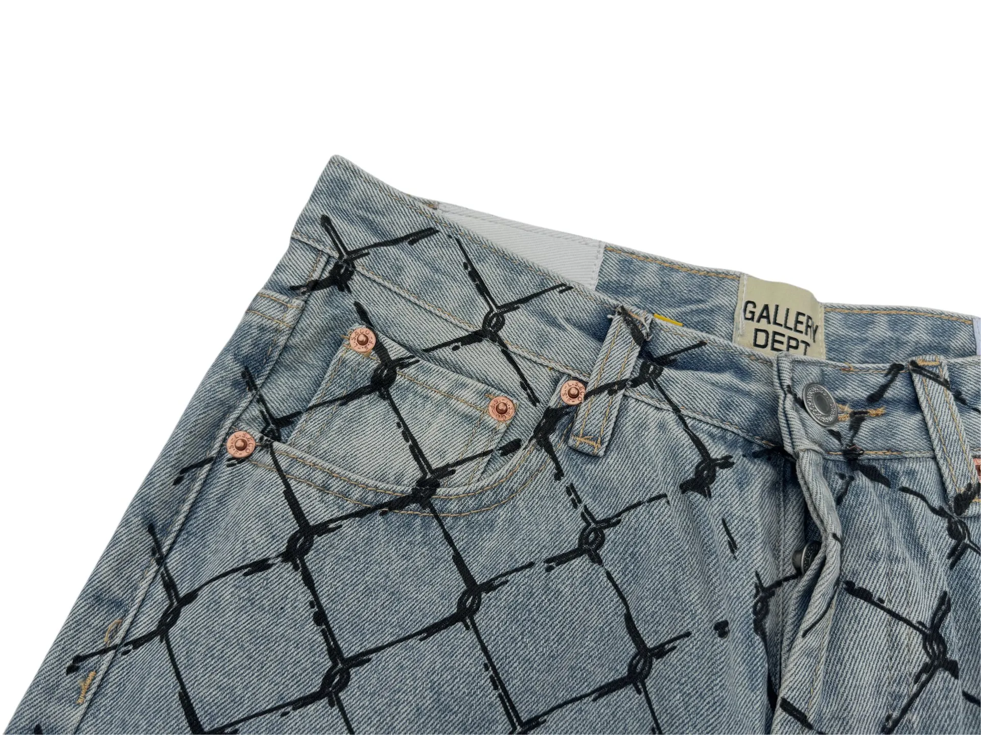 P240💰G786 GALLERY DEPT. Steel mesh letter printed slim jeans jeans casual group trendy American slim men's and women's trousers Color: blue Size: S-XXL (corresponding to 28-36)